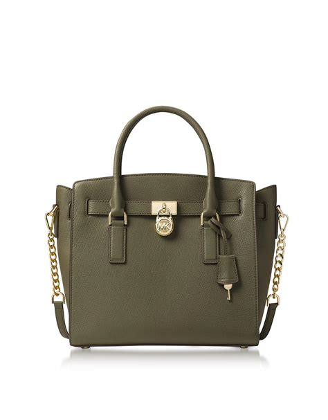 michael kors hamilton large olive green pebbled leather satchel bag|michael kors hamilton legacy large.